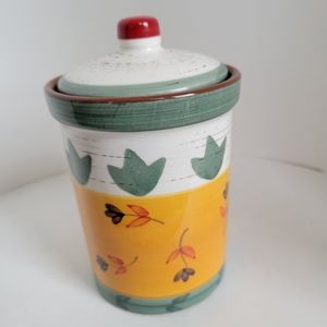 Folk Art Small Ceramic Canister Jar